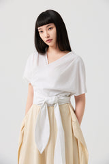 Cotton Overlapping Tie-Front Top