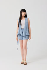 Misty Blue Woven-Back Cross-Strap Top