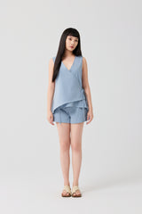 Misty Blue Woven-Back Cross-Strap Top