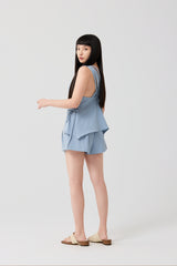 Misty Blue Woven-Back Cross-Strap Top