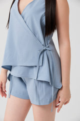 Misty Blue Woven-Back Cross-Strap Top