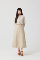 Beige Architectural Wrap Tie Blouse