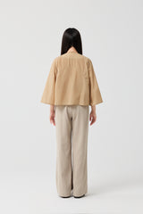 Beige Sculpted Wide-Sleeve Jacket