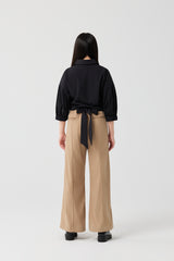 Black Architectural Wrap Tie Blouse