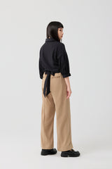 Black Architectural Wrap Tie Blouse