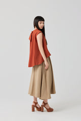 Brick red back collar knotted A-Line top