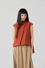 Brick red back collar knotted A-Line top