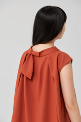Brick red back collar knotted A-Line top
