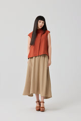 Brick red back collar knotted A-Line top