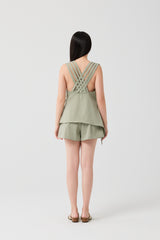 Matcha Woven-Back Cross-Strap Top