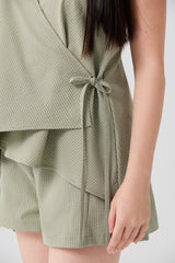 Matcha Woven-Back Cross-Strap Top