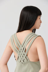 Matcha Woven-Back Cross-Strap Top