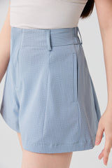 Misty Blue Seersucker High-Waist Shorts