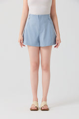 Misty Blue Seersucker High-Waist Shorts