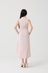 Pink Sleeveless long dress with rectangular V-neck