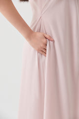Pink Sleeveless long dress with rectangular V-neck