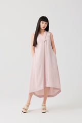 Pink Sleeveless long dress with rectangular V-neck