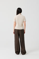 Textured High-Waist Straight-Leg Cotton Trousers