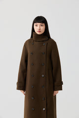 Wool Double-Breasted High-Neck Long Coat