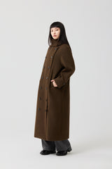Wool Double-Breasted High-Neck Long Coat
