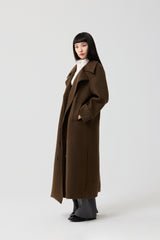 Wool Double-Breasted High-Neck Long Coat