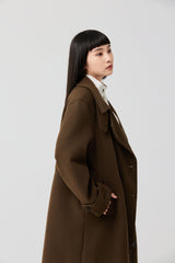 Wool Double-Breasted High-Neck Long Coat