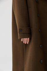 Wool Double-Breasted High-Neck Long Coat
