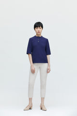 Marineblaues Mikro Stehkragen Top