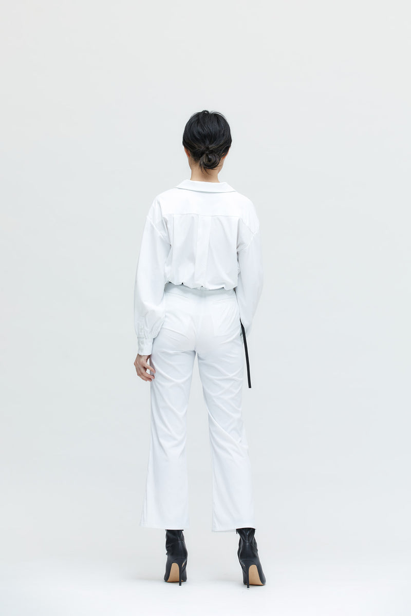 White high waisted flared trousers