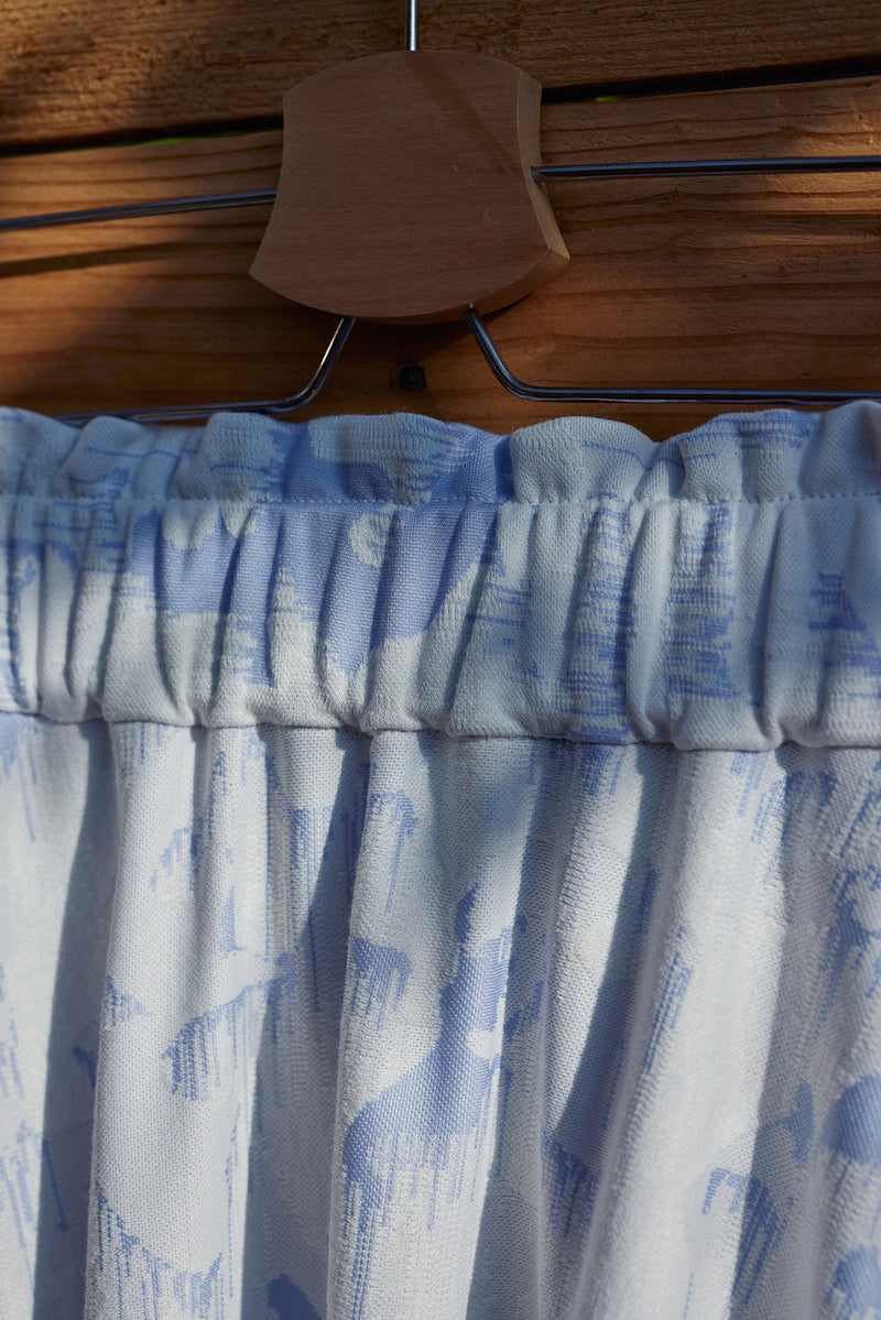 Cream blue jacquard wave dress