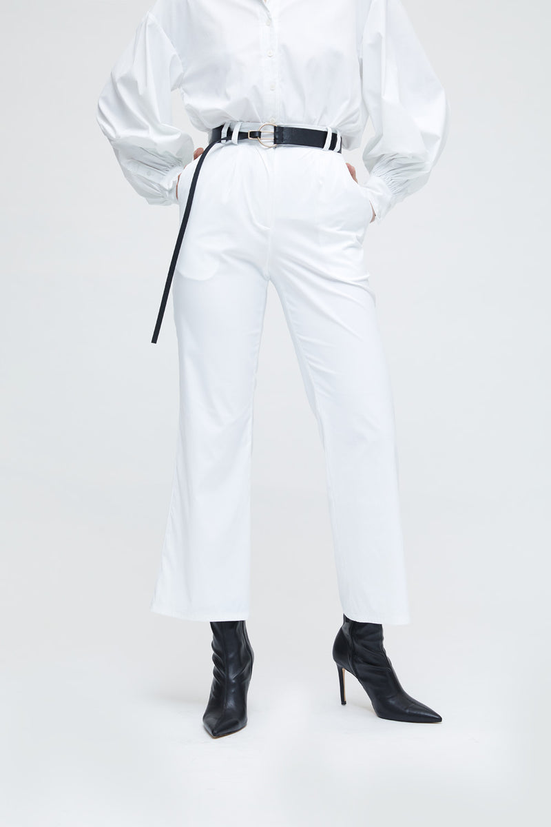 White high waisted flared trousers