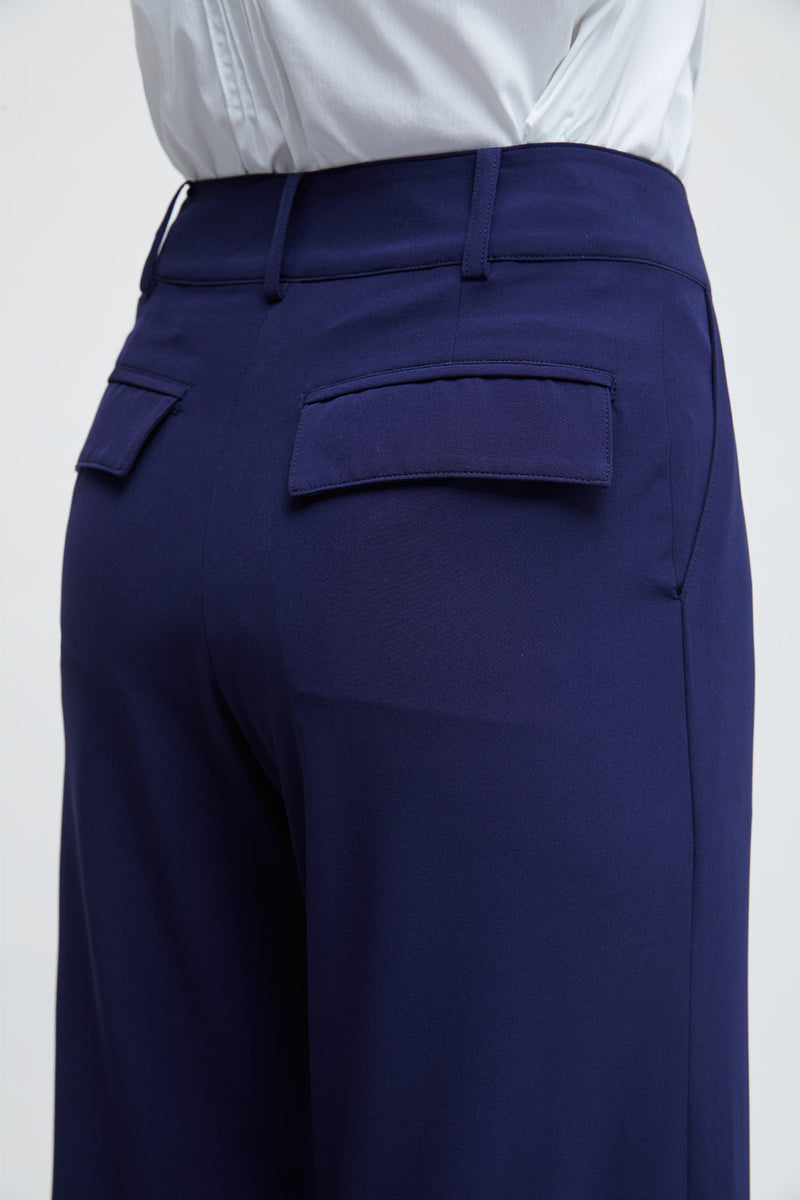 Navy high waist slit trousers