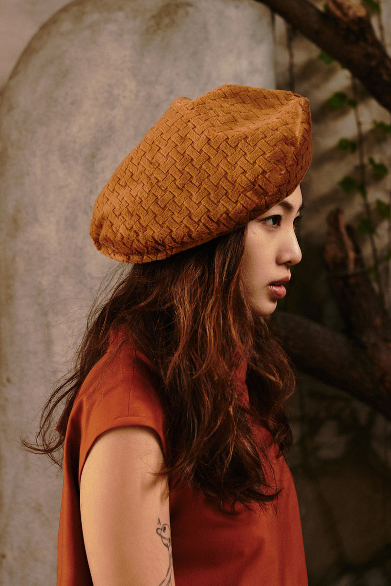 Caramel Woven Flocked Belle Hat