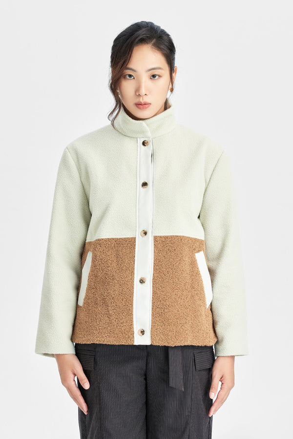 Stand-up collar jacket in color clash