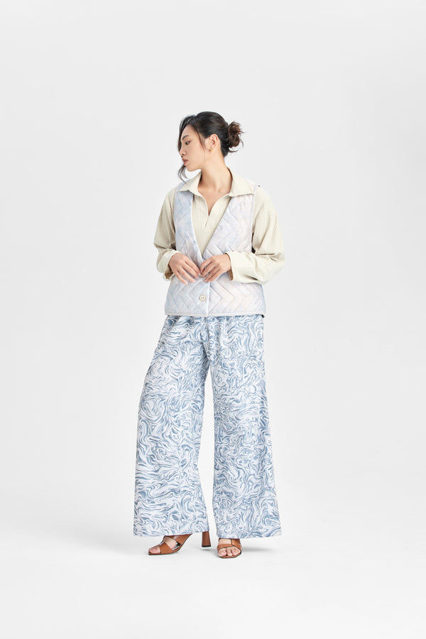 Flowing water print wide flared trousers