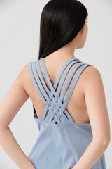 Misty Blue Woven-Back Cross-Strap Top