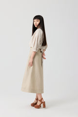 Beige Architectural Wrap Tie Blouse