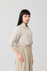 Beige Architectural Wrap Tie Blouse