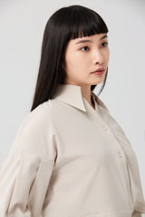 Beige Architectural Wrap Tie Blouse