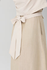 Beige Architectural Wrap Tie Blouse