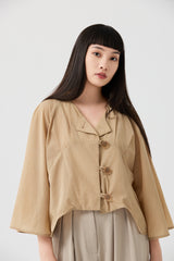 Beige Sculpted Wide-Sleeve Jacket