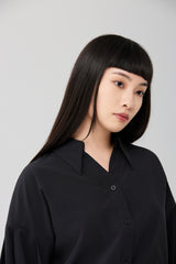 Black Architectural Wrap Tie Blouse