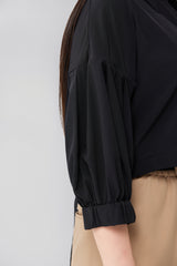 Black Architectural Wrap Tie Blouse