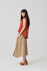 Brick red back collar knotted A-Line top