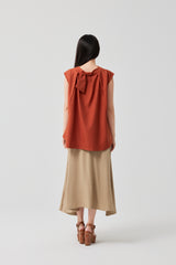 Brick red back collar knotted A-Line top