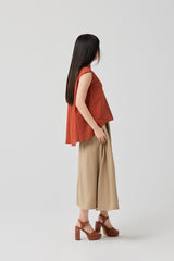 Brick red back collar knotted A-Line top