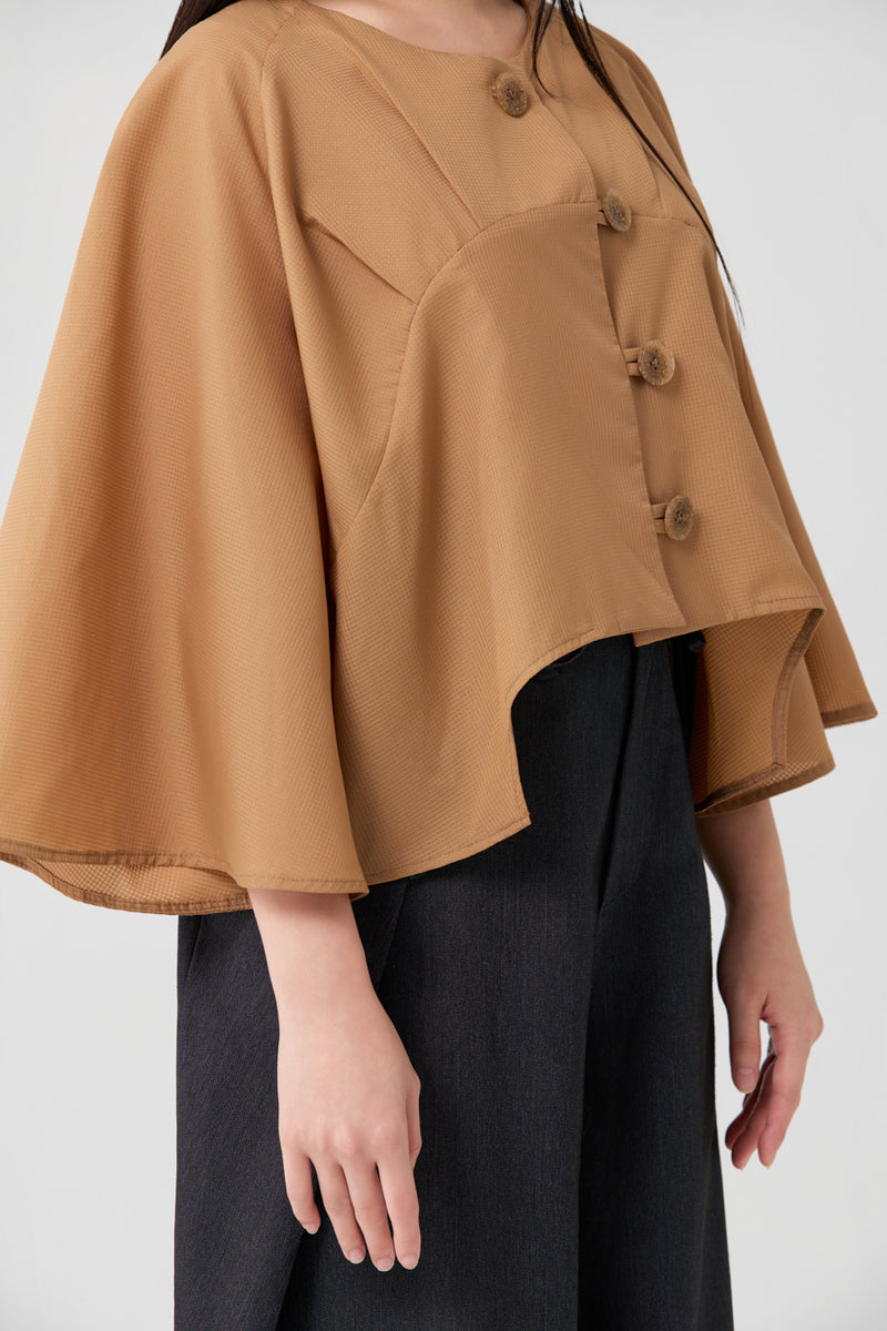 Caramel Sculpted Wide-Sleeve Jacket