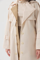White Double-Layer Collar Trench Coat
