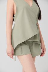 Matcha Woven-Back Cross-Strap Top