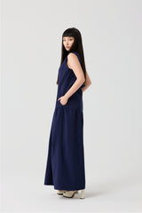 Navy Blue Draped Open-Back Maxi Dress